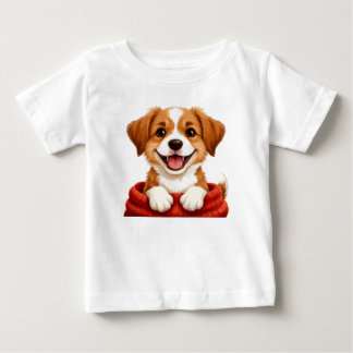 犬好きのためのマフラーをしたかわいい子犬 ベビーTシャツ