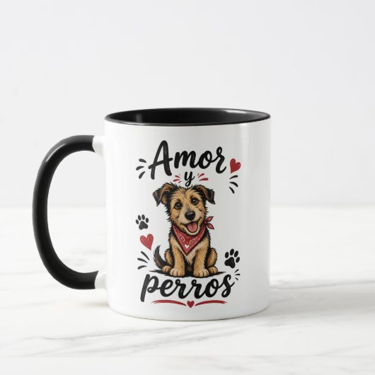 犬好きのための愛らしいデザイン、Amor y Perros マグカップ (左)