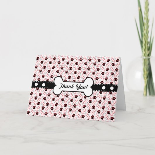 犬好きのための面白い肉球と骨のデザイン サンキューカード (正面)