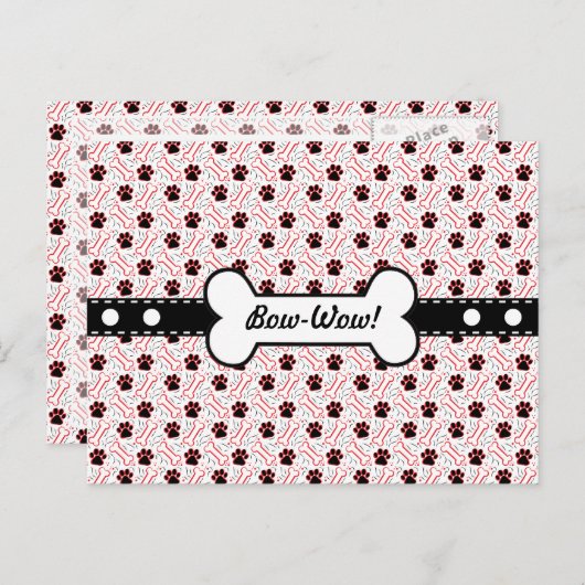 犬好きのための面白い肉球と骨のデザイン ポストカード (正面/裏面)
