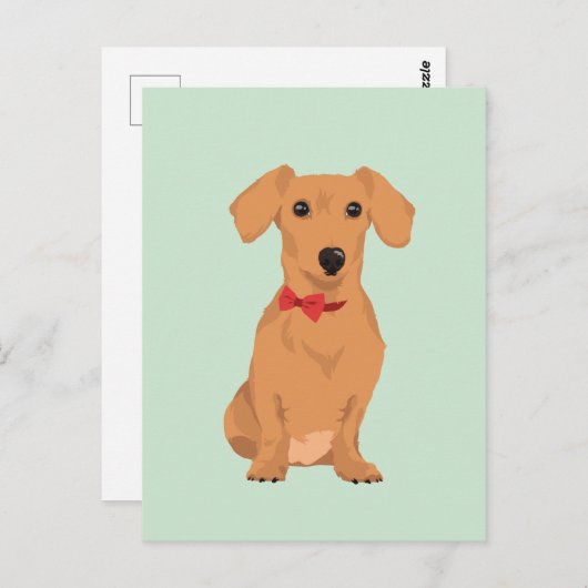犬好きのための首飾りリボンが付いたかわいいタン色のダックスフンド ポストカード (正面/裏面)