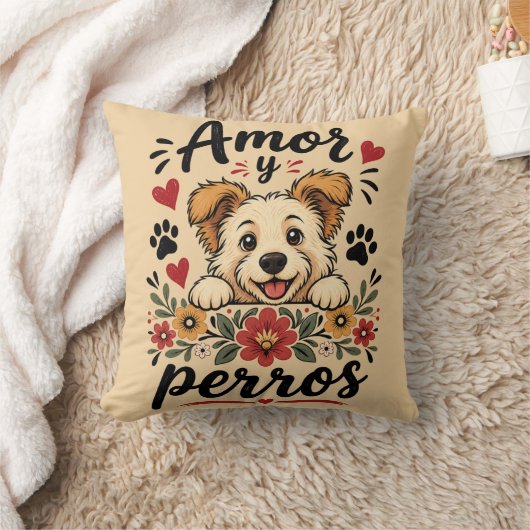 犬好きのためのAmor y Perrosデザイン クッション (ブランケット)