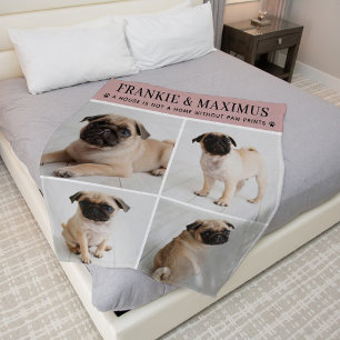 犬好きのピンクの犬パーソナライズされたの名前写真コラージュ フリースブランケット