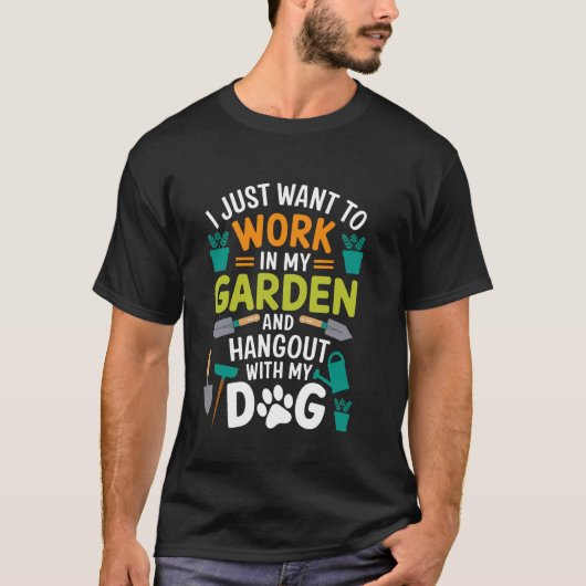 犬好きガーデニングファン面白いガーデニング Tシャツ (正面)