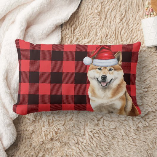 犬好きクリスマス秋田ホリデーバッファロープレイド ランバークッション (ブランケット)