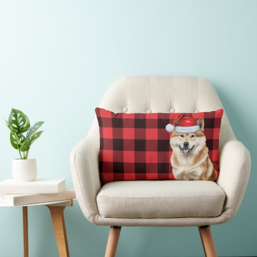 犬好きクリスマス秋田ホリデーバッファロープレイド ランバークッション (椅子)