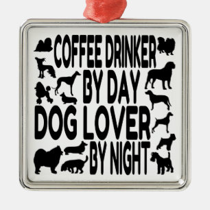 犬好きコーヒードリンカー メタルオーナメント