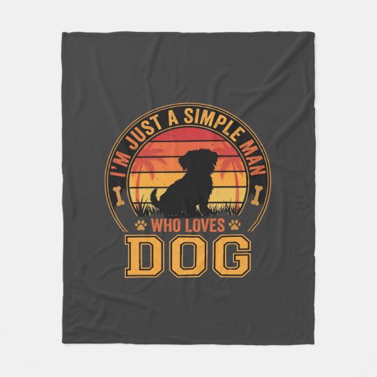 犬好きシンプルマン レトロな夕日 フリースブランケット (正面)