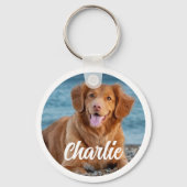 犬好きパーソナライズされた2枚フォトキープサケ キーホルダー (正面)