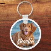 犬好きパーソナライズされた2枚フォトキープサケ キーホルダー (正面)