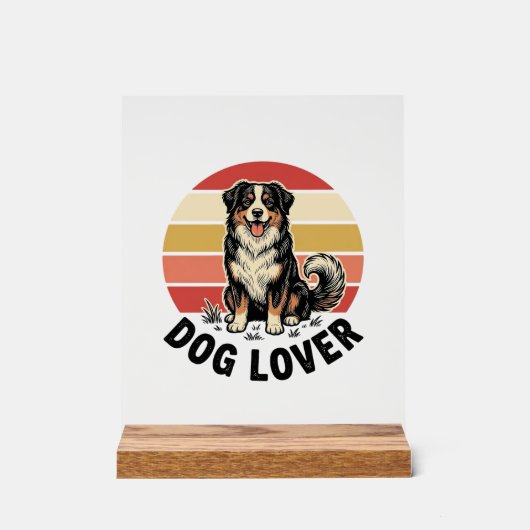 犬好きビンテージ彫刻 かわいい犬の夕焼けデザイン アクリルサイン (正面)
