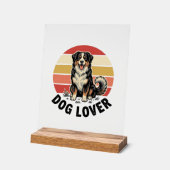 犬好きビンテージ彫刻 かわいい犬の夕焼けデザイン アクリルサイン (傾斜)