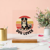 犬好きビンテージ彫刻 かわいい犬の夕焼けデザイン アクリルサイン (ウェディング)