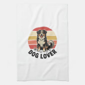 犬好きビンテージ彫刻 かわいい犬の夕焼けデザイン キッチンタオル (縦)