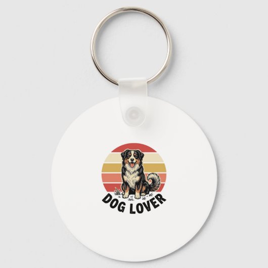 犬好きビンテージ彫刻 かわいい犬の夕焼けデザイン キーホルダー (正面)