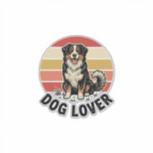 犬好きビンテージ彫刻 かわいい犬の夕焼けデザイン シール (正面)