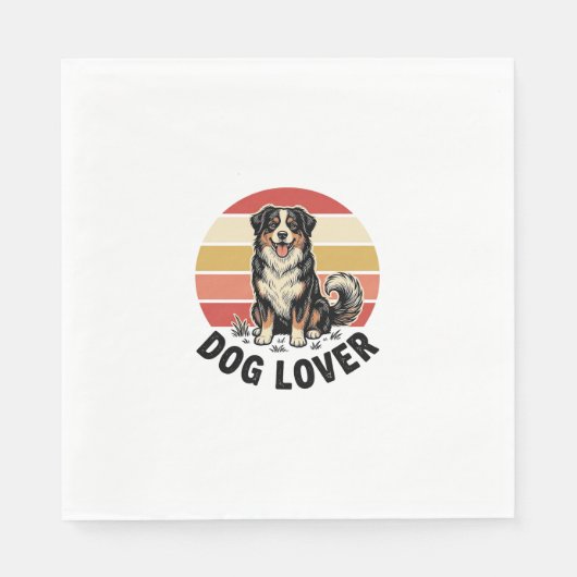 犬好きビンテージ彫刻 かわいい犬の夕焼けデザイン スタンダードランチョンナプキン (正面)
