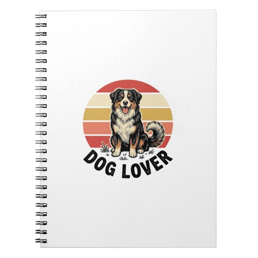 犬好きビンテージ彫刻 かわいい犬の夕焼けデザイン ノートブック (正面)