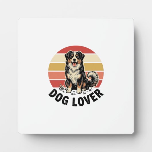 犬好きビンテージ彫刻 かわいい犬の夕焼けデザイン フォトプラーク (正面)