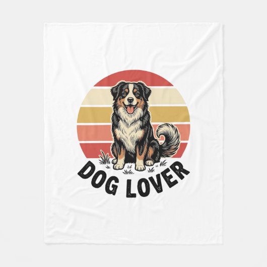 犬好きビンテージ彫刻 かわいい犬の夕焼けデザイン フリースブランケット (正面)