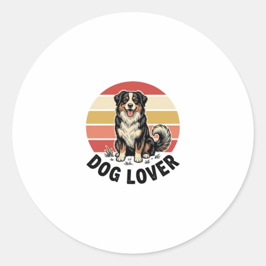 犬好きビンテージ彫刻 かわいい犬の夕焼けデザイン ラウンドシール (正面)