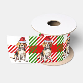 犬好きビーグル赤い緑の格子模様クリスマス サテンリボン