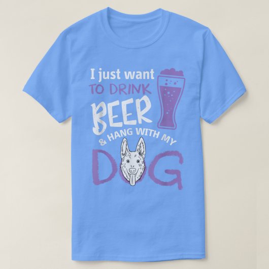 犬好きビール好き犬とビールを飲つるみながらビール Tシャツ (デザイン正面)