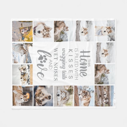犬好きペットパーソナライズされたフォトコラージュ フリースブランケット (正面(横))