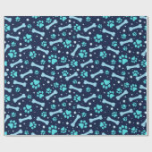 犬好きラッピング紙 – 青い前足と骨 ラッピングペーパー (フラット)