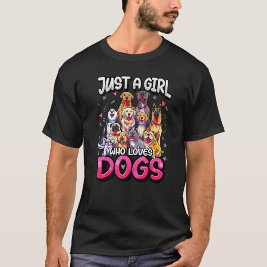 犬好き女子 パグ シェパード ビーグル マルチーズ チワワ Tシャツ (正面)