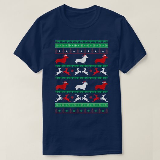 犬好き男性女性のためのコルギクリスマスセーター Tシャツ (デザイン正面)