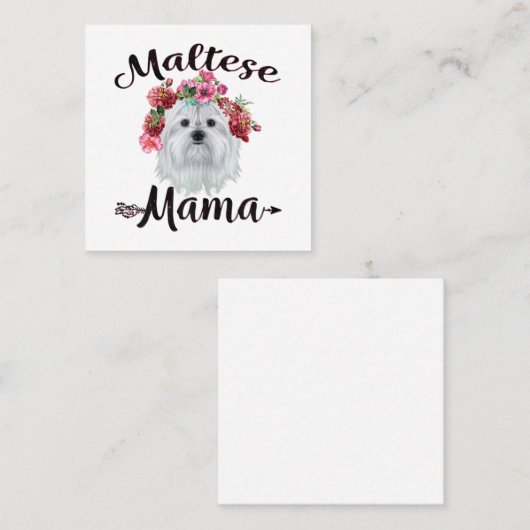 犬好き |かわいいマルチーズママ犬フラワーズ花模様 スクエア名刺 (正面/裏面)