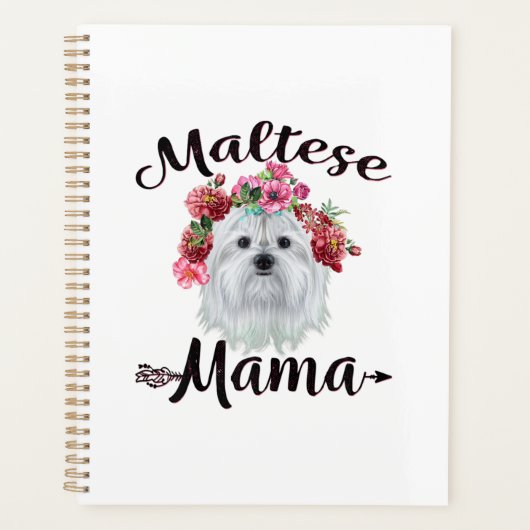 犬好き |かわいいマルチーズママ犬フラワーズ花模様 プランナー手帳 (正面)