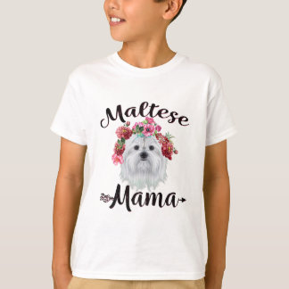 犬好き |かわいいマルチーズママ犬フラワーズ花模様 Tシャツ