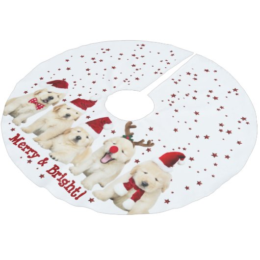 犬好き、かわいい子犬たち、クリスマス・ゴールデン・ラボ。 ブラッシュドポリエステルツリースカート (アングル)
