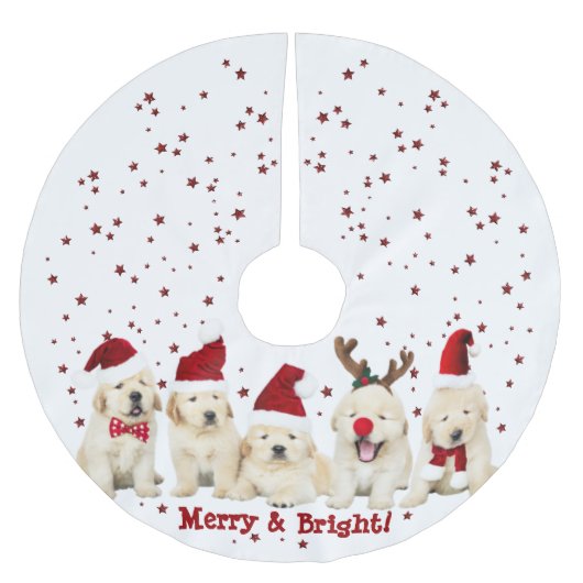 犬好き、かわいい子犬たち、クリスマス・ゴールデン・ラボ。 ブラッシュドポリエステルツリースカート (正面)