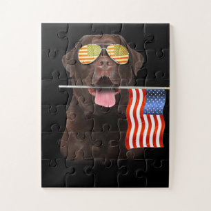 犬好き  チョコレートラブラドールアメリカ国旗 ジグソーパズル