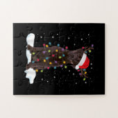 犬好き |チョコレートラブラドールレトリエーブクリスマス ジグソーパズル (横)