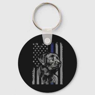 犬好き ブラックラブラドールアメリカ国旗の細線 キーホルダー
