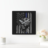 犬好き |ブラックラブラドールアメリカ国旗の細線 スクエア壁時計 (ホーム)