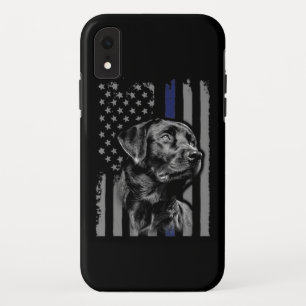 犬好き ブラックラブラドールアメリカ国旗の細線 iPhone XRケース