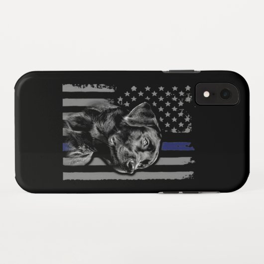 犬好き |ブラックラブラドールアメリカ国旗の細線 Case-Mate iPhoneケース (裏面(横))
