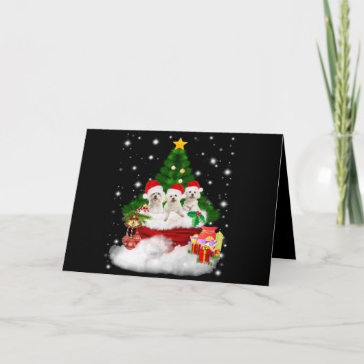 犬好き |マルチーズの子犬はクリスマスのプレゼント シーズンカード (正面)