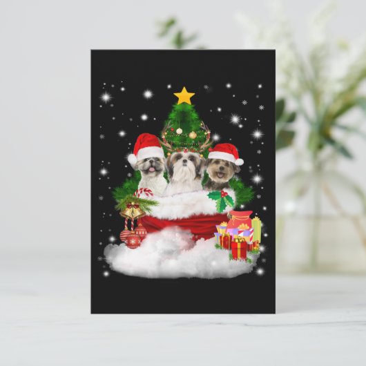 犬好き |メリークリスマス美しいシーズー(犬)Tzu サンキューカード (スタンド正面)