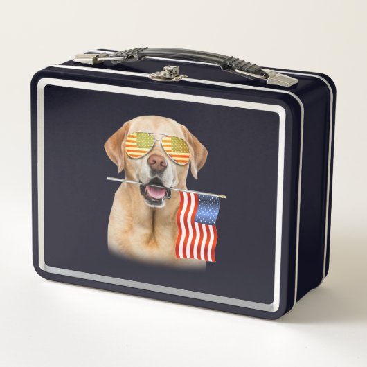 犬好き |ラブラドールリトリバーUSA国旗 メタルランチボックス (正面)