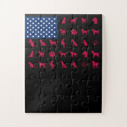 犬好き |ラブラドールレトリバーUSA米国国旗 ジグソーパズル (縦)