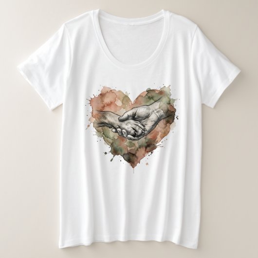 犬好き 水彩ハート 愛の絆 プラスサイズTシャツ (デザイン正面)
