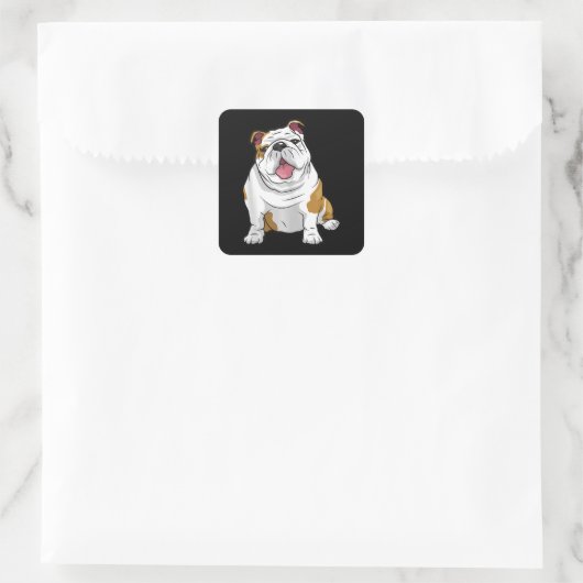 犬好き |英語おもしろいのブルドッグの子犬ギフト スクエアシール (バッグ)