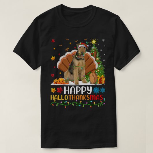 犬好き 面白い 幸せ エアデール テリア 犬 こんにちはTh Tシャツ (デザイン正面)