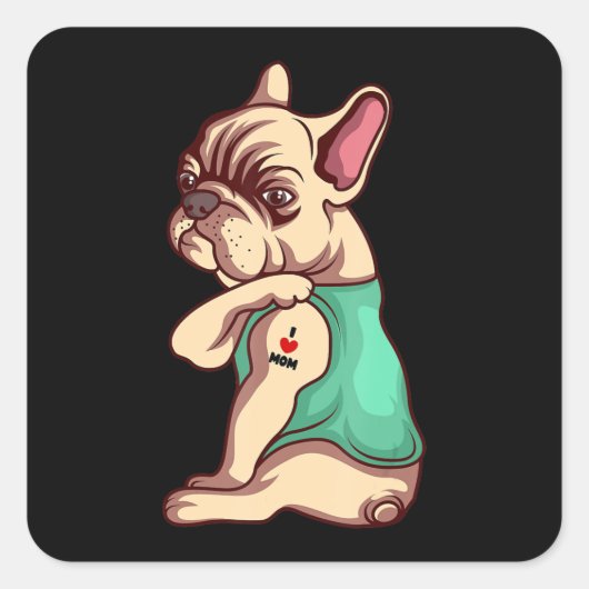 犬好き | Bulldog カッコいい I Love Mom Tattoo スクエアシール (正面)